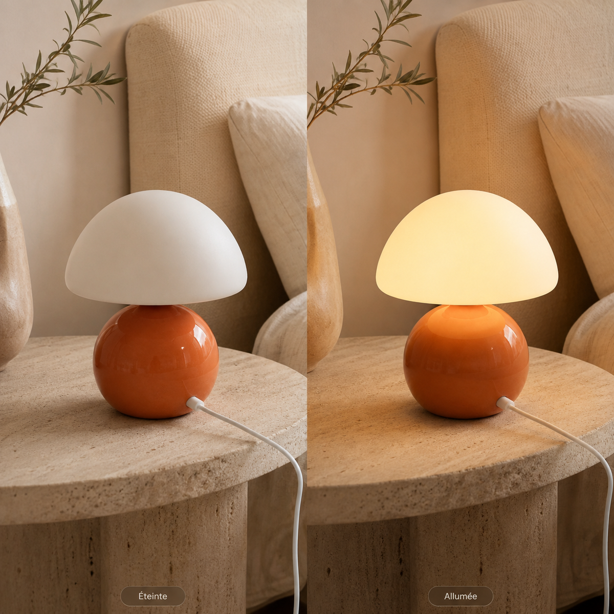 La Lueur — Lampe champignon terracotta