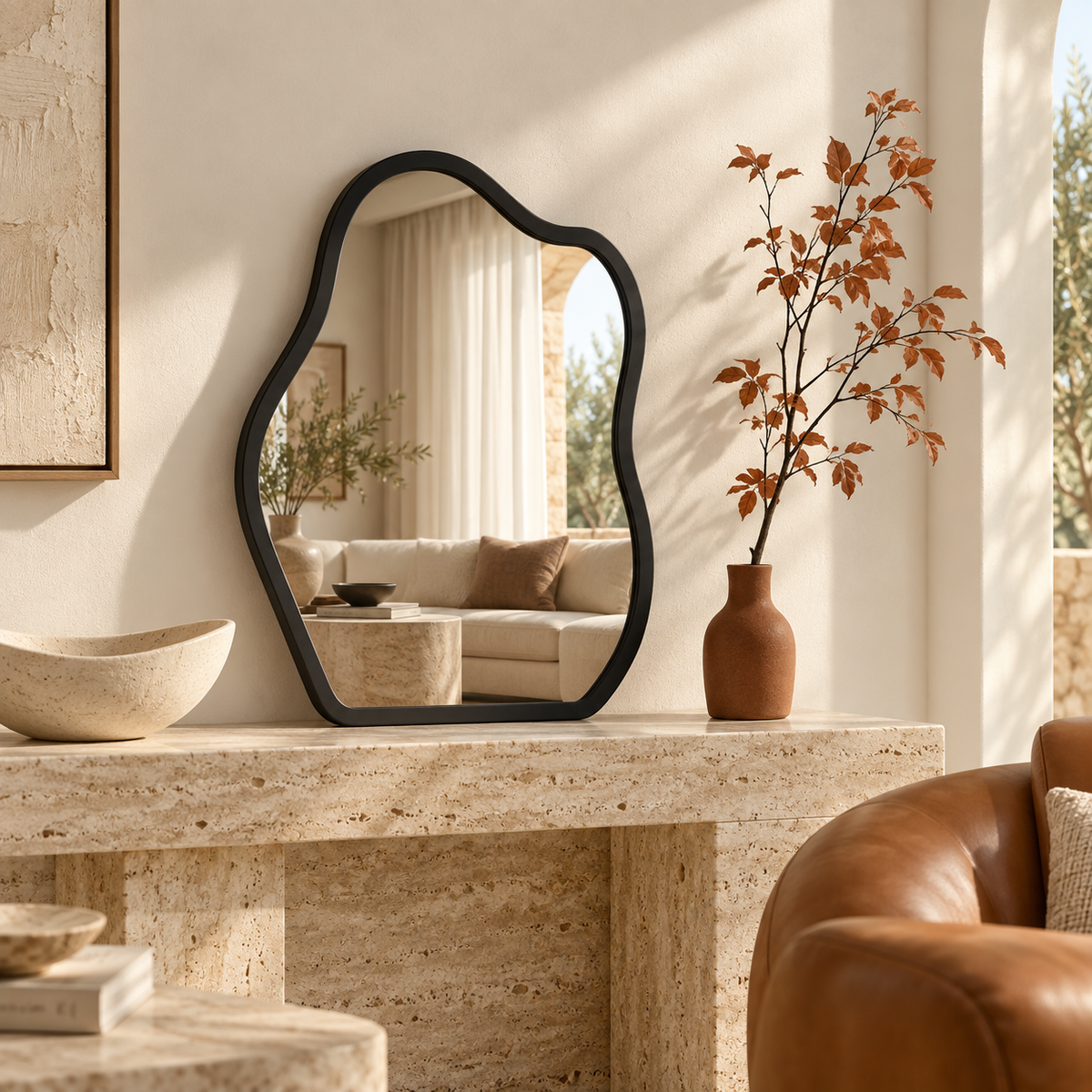 L’Onde — Miroir organique noir 36 × 56 cm