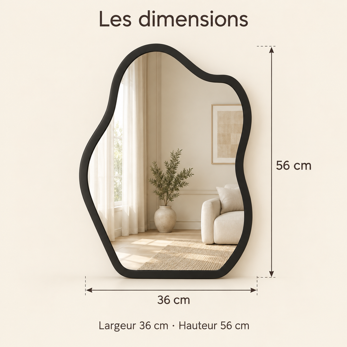 L’Onde — Miroir organique noir 36 × 56 cm