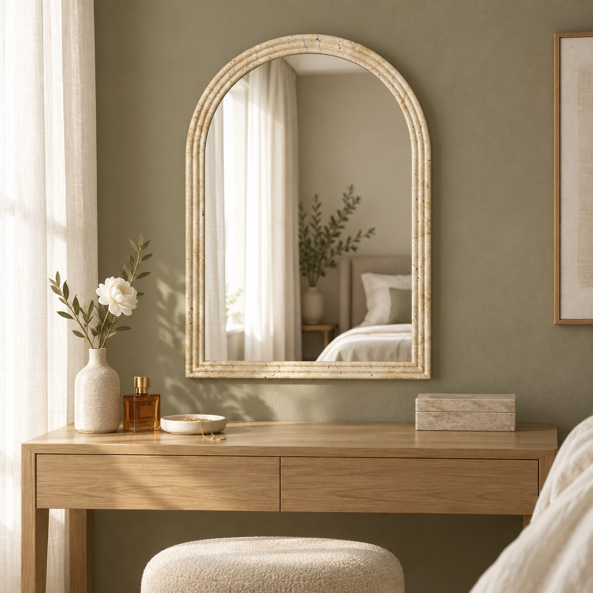 L’Arcade — Miroir mural arche beige effet pierre 50 × 70 cm