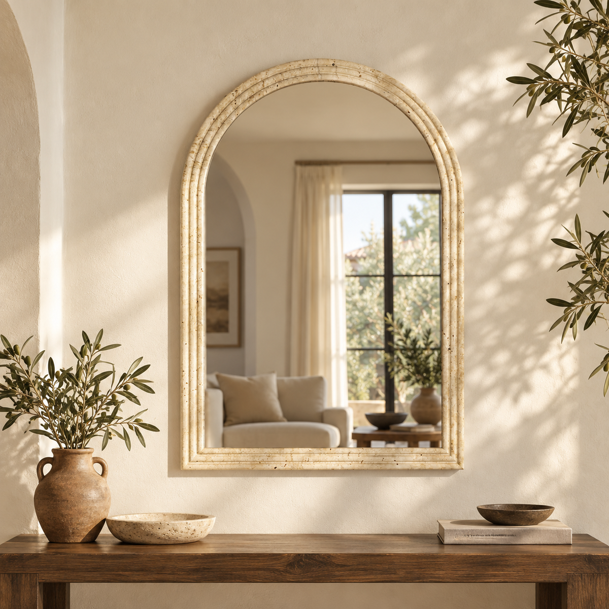 L’Arcade — Miroir mural arche beige effet pierre 50 × 70 cm