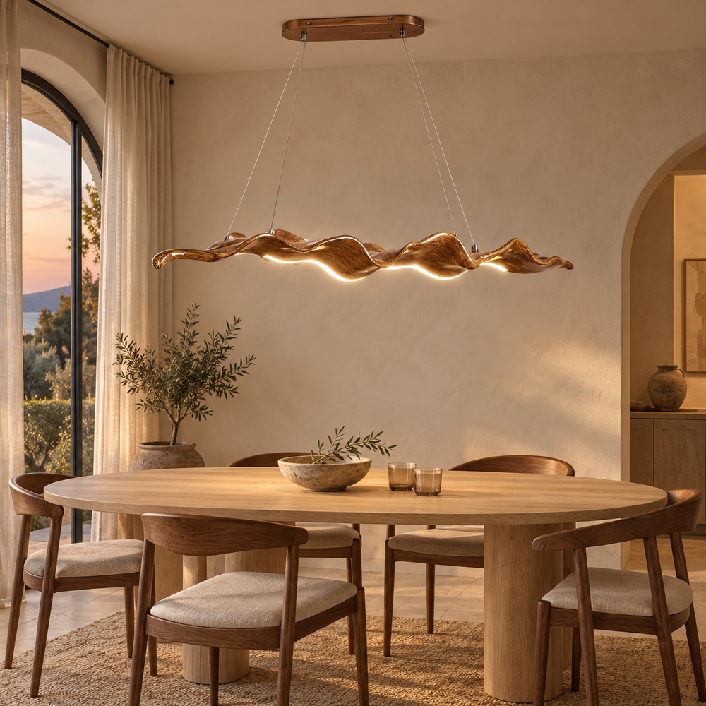 Le Sillage — Suspension LED ondulée effet bois 100 cm