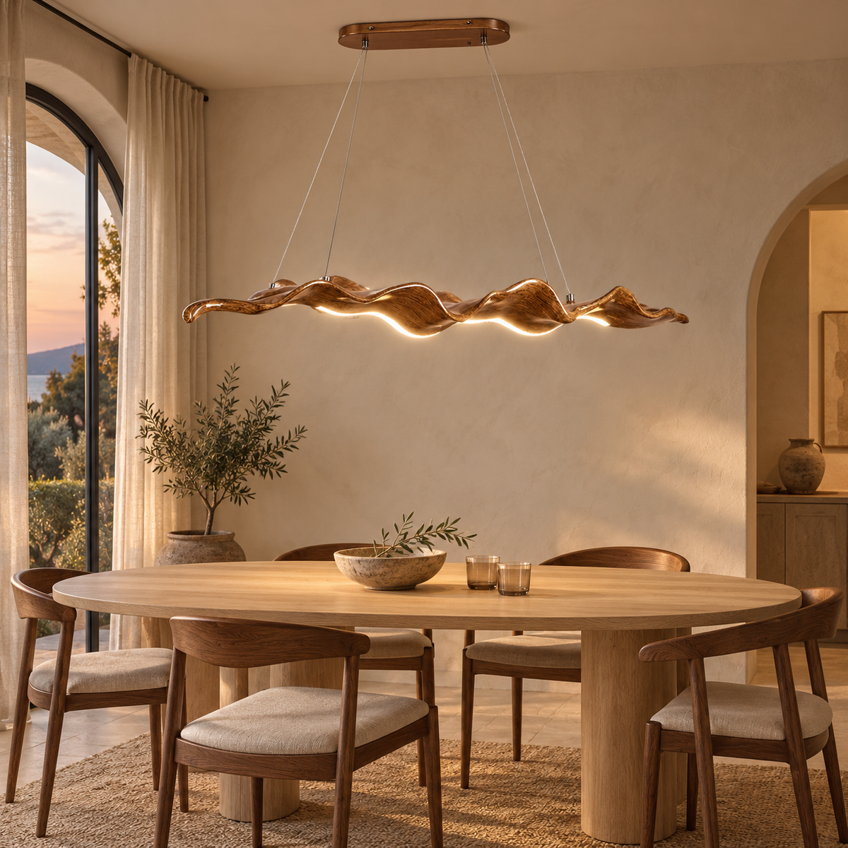 Le Sillage — Suspension LED ondulée effet bois 100 cm