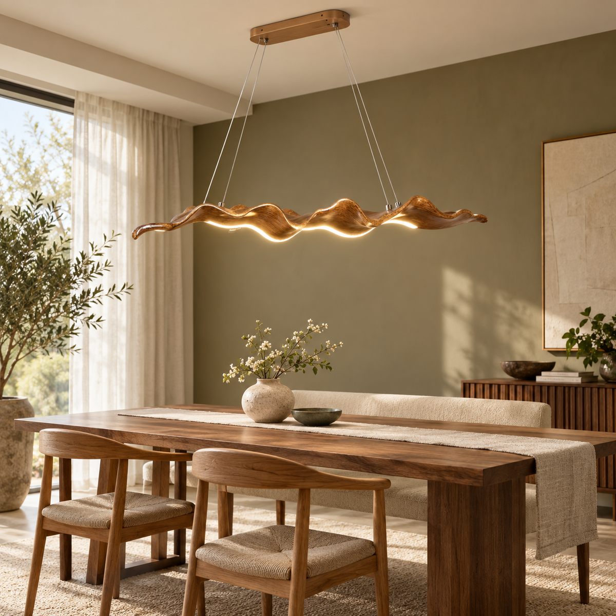 Le Sillage — Suspension LED ondulée effet bois 100 cm
