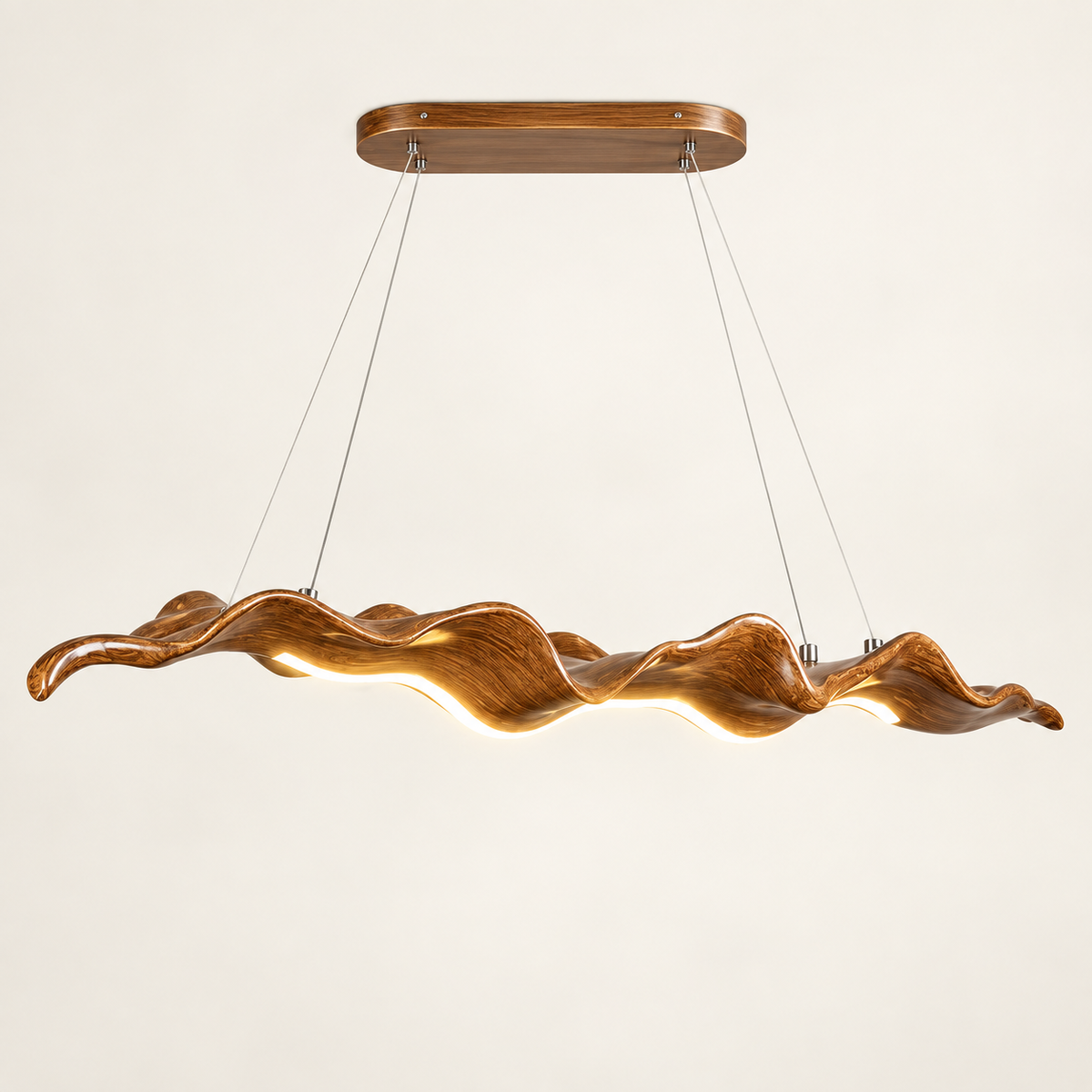 Le Sillage — Suspension LED ondulée effet bois 100 cm