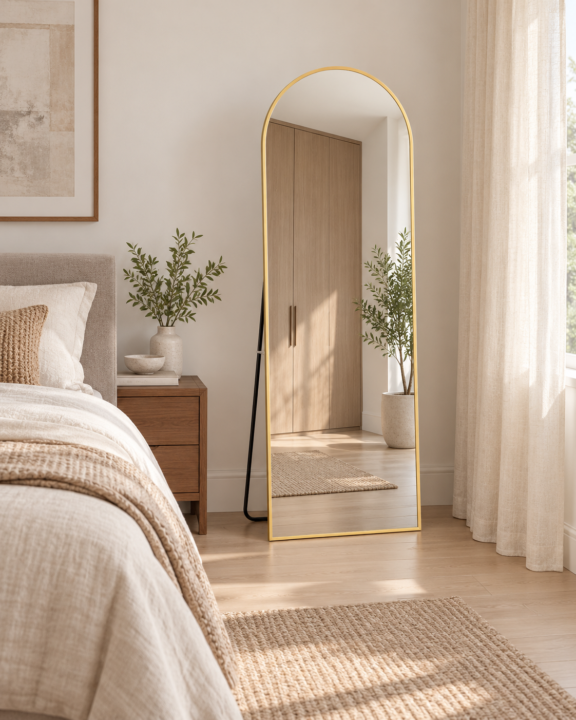 L’Arche — Grand miroir sur pied doré 162 × 53 cm