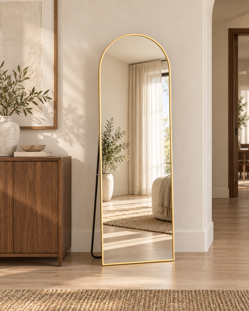 L’Arche — Grand miroir sur pied doré 162 × 53 cm
