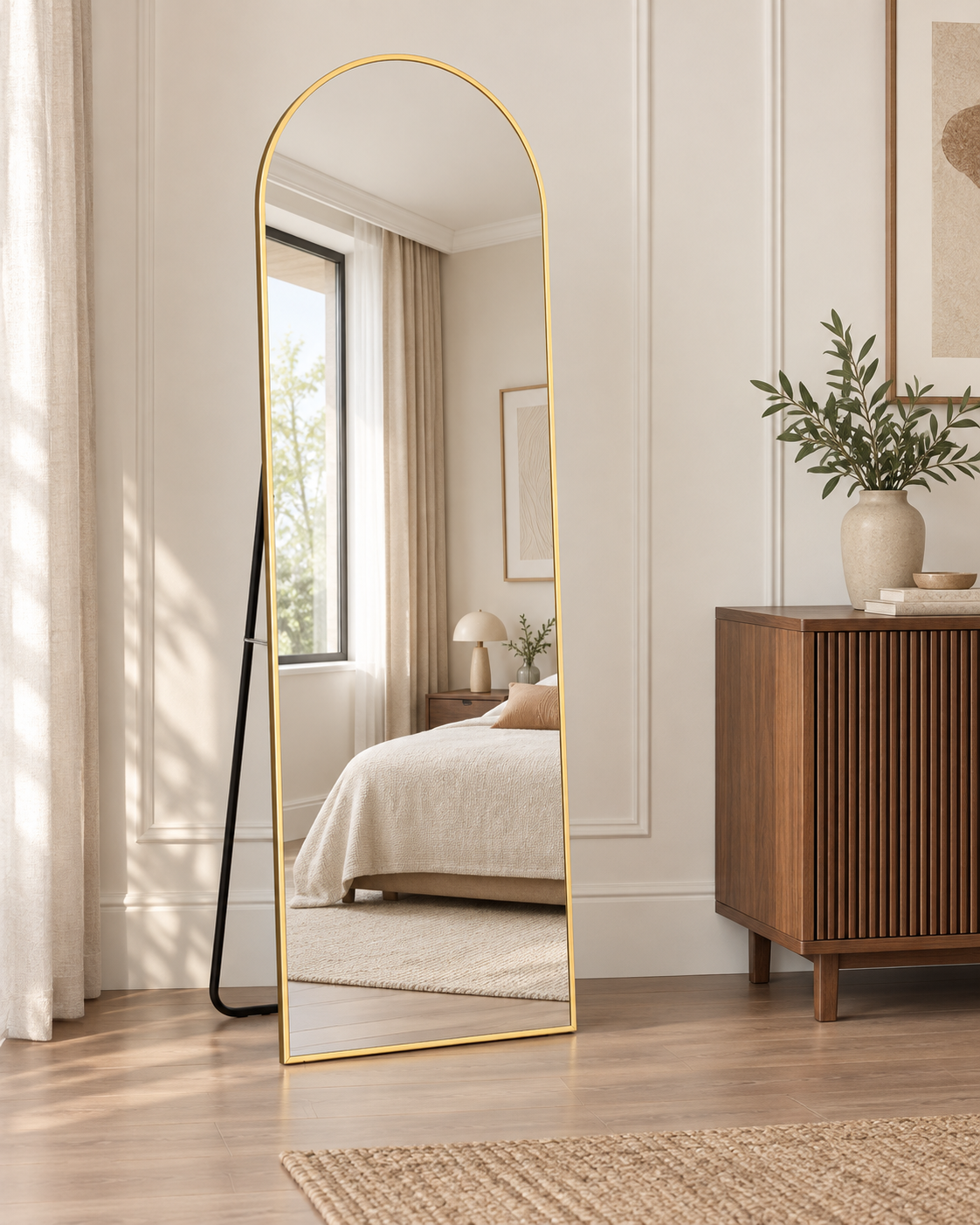 L’Arche — Grand miroir sur pied doré 162 × 53 cm