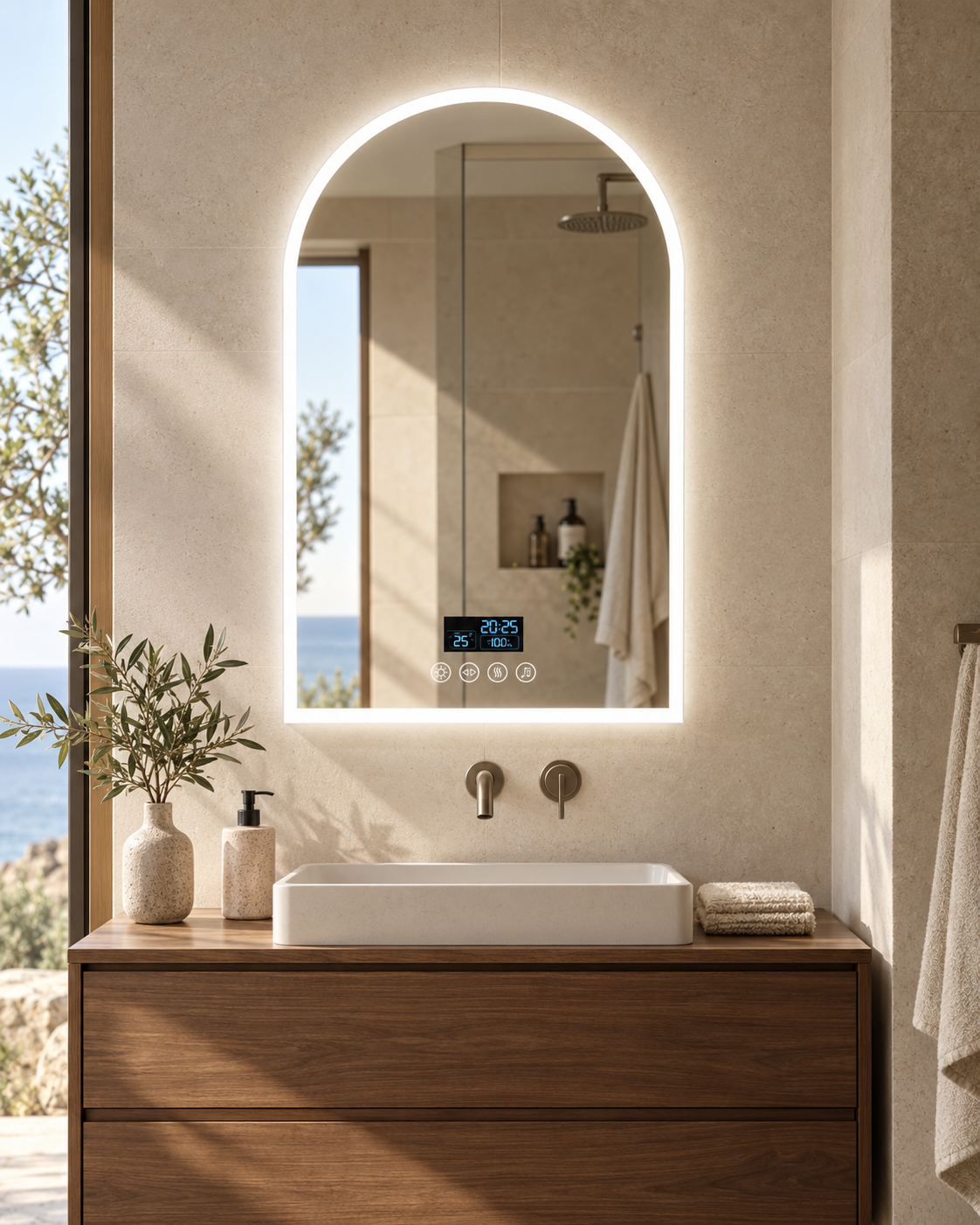 L’Onde — Miroir de salle de bain LED Bluetooth 60 × 90 cm