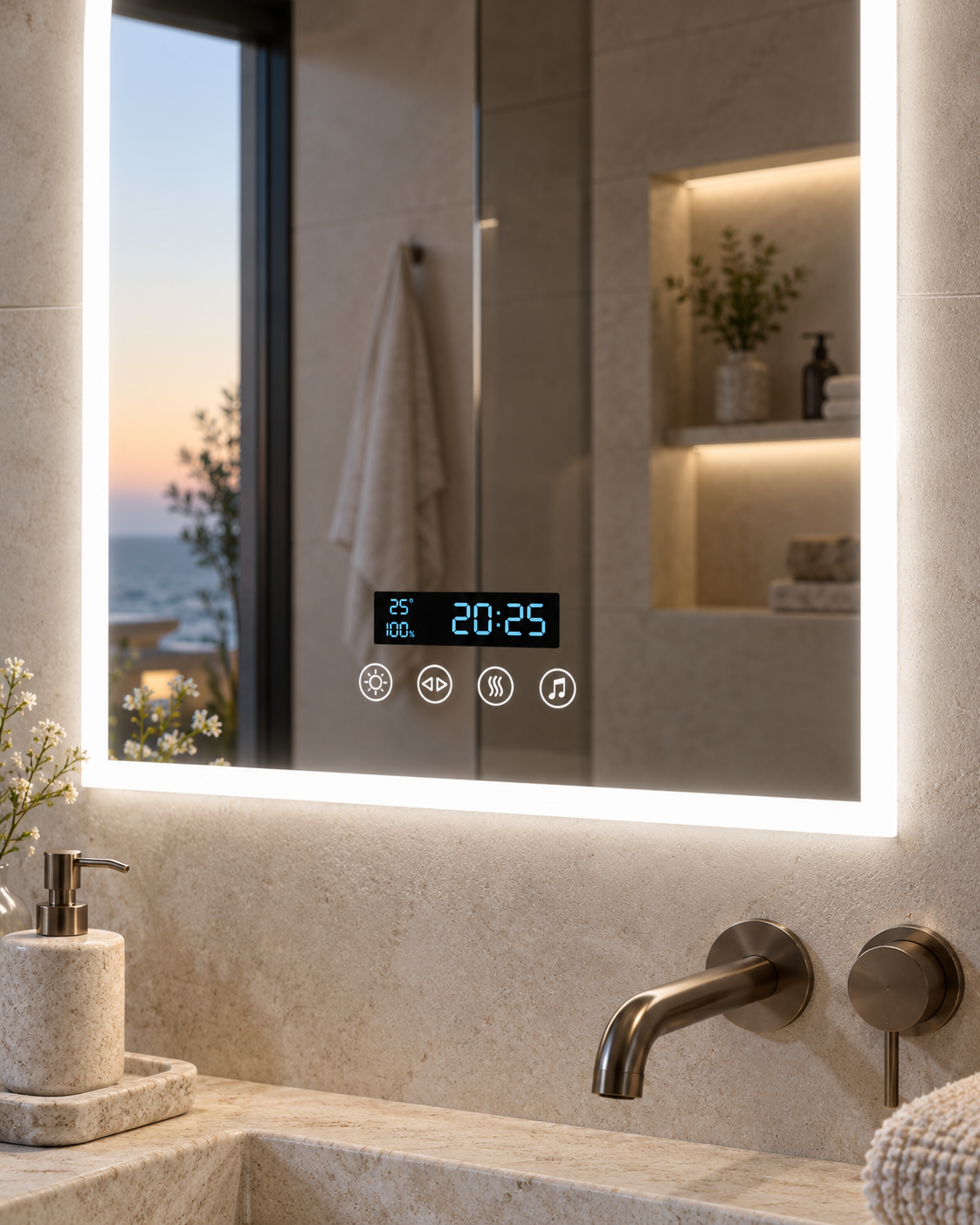 L’Onde — Miroir de salle de bain LED Bluetooth 60 × 90 cm