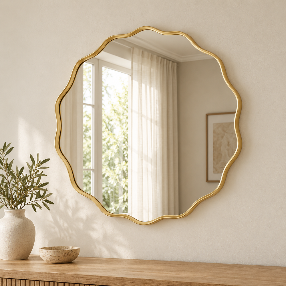 La Vague — Miroir mural ondulé doré Ø 60 cm