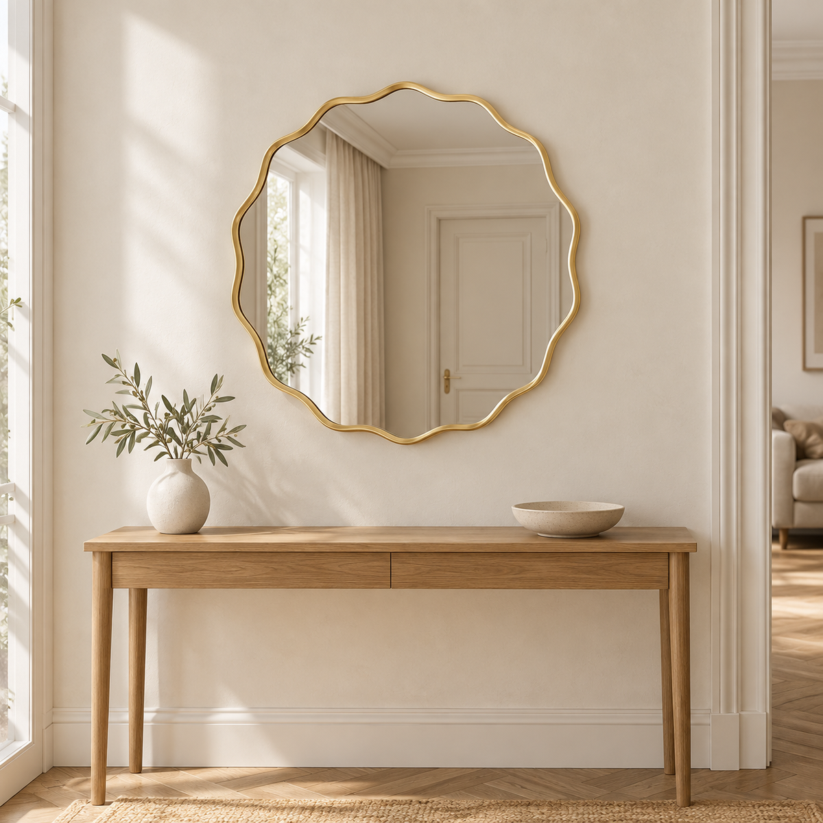 La Vague — Miroir mural ondulé doré Ø 60 cm