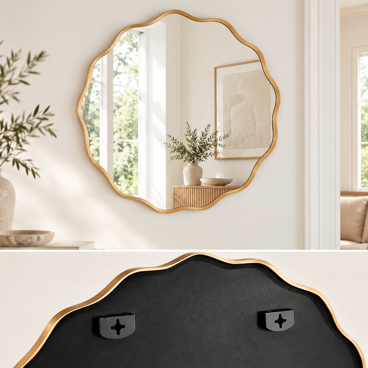 La Vague — Miroir mural ondulé doré Ø 60 cm