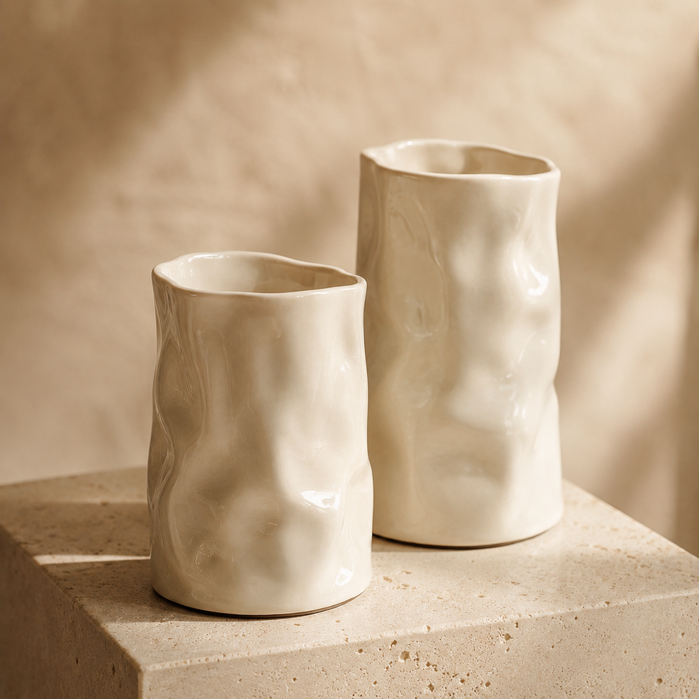 Le Plissé — Vase sculptural crème