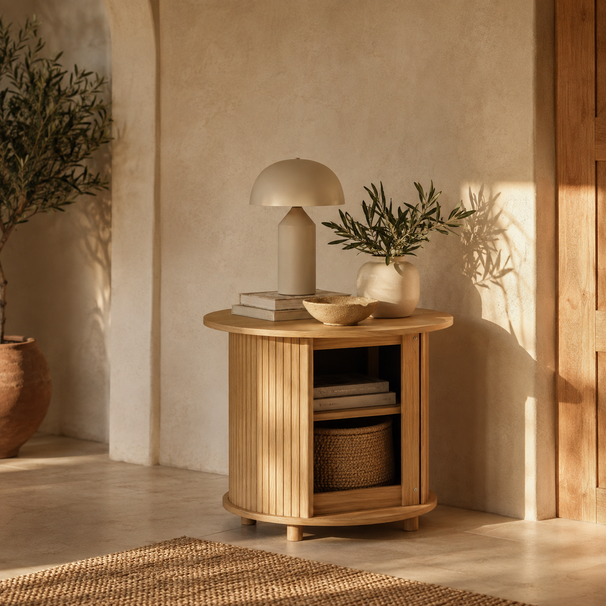 Le Galet — Table basse ronde avec rangement
