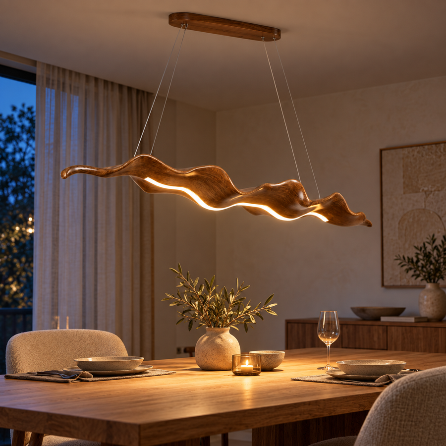 Le Sillage — Suspension LED ondulée effet bois 100 cm